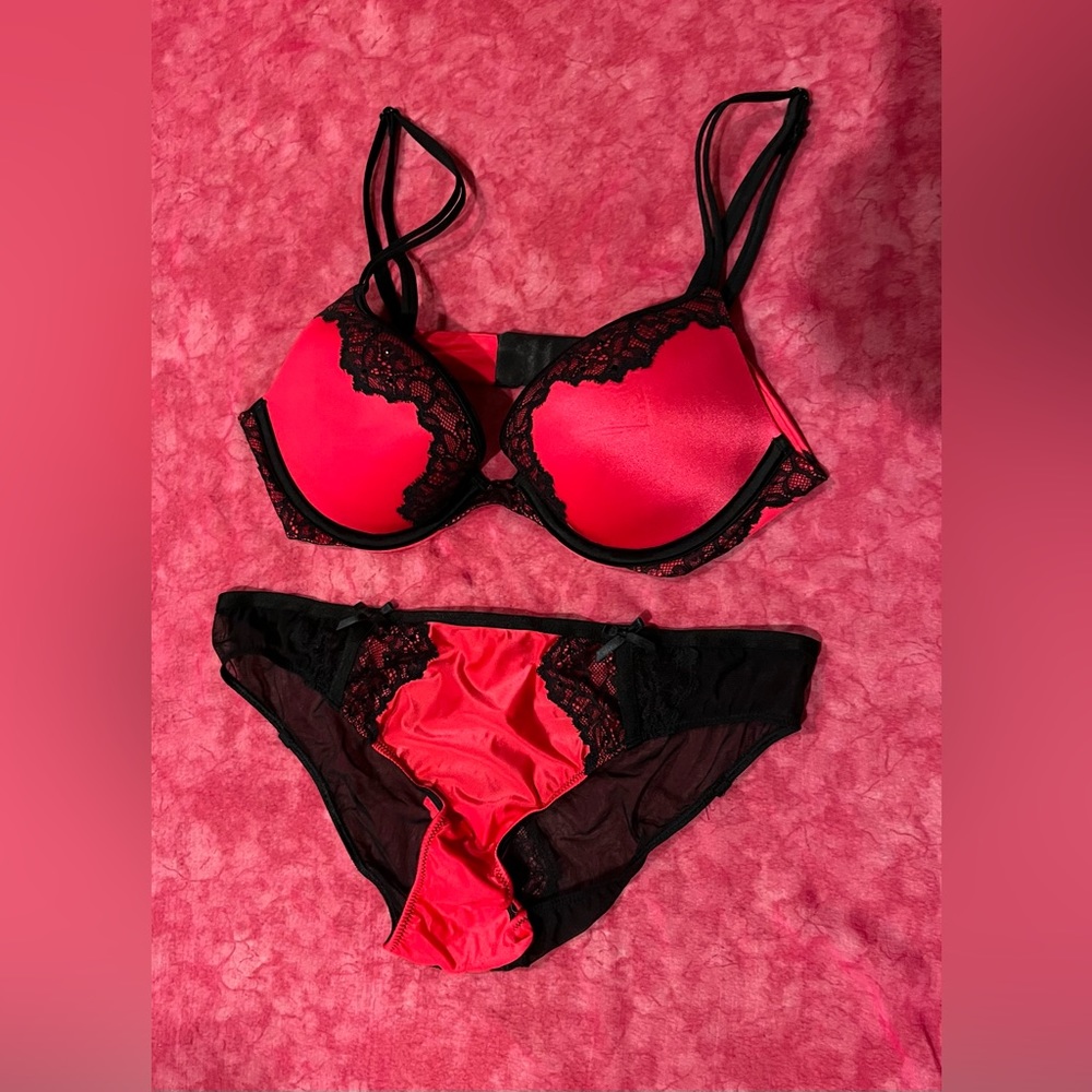 Victoria’s Secret vintage Very Sexy black and red embellished bra and panty set